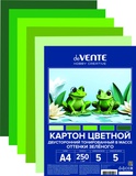 Картон цветной 2х-сторонний тонированный А4 5л. оттенки зеленого, deVENTE. Hobby Creative, 250 г/м², пакет с европодвесом  [8114531]