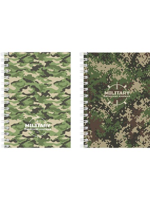 Записная книжка А6 80л. на гребне, клетка, "Стиль Милитари -7", обложка мягкая, цветной мелованный картон, 80-3752