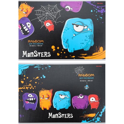 Альбом для рисования 24л. А4 на скрепке, "Эмоциональные монстрики", лен  [24-2277]