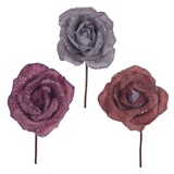 Цветок искусственный 20 см, Роза, серый с блестками, L13 W13, текстиль, 3 вида, 741163   