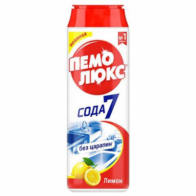 Чистящий порошок 480г ПЕМОЛЮКС Сода-7, отдушка лимон, не содержит агрессивных химикатов