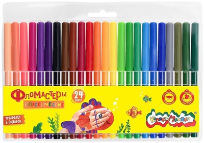 Фломастеры 24цв Каляки-Маляки, смываемые,  круглый корпус, блистер, ( 3+ )