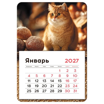 Календарь отрывной на магните, 2027г. 130*180 мм склейка BG "Кот", 391118