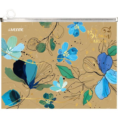 Папка на молнии с расширением А4 180 мкм фактура крафт-имитация с рисунком deVENTE. Bloom Garden, тиснение фольгой, 3072218
