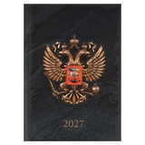 Ежедневник датированный 2027г, А5 160л. линия, Герб золото, твердый переплет 7БЦ, выборочный Уф-лак, матовая ламинация, 74597