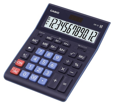 Калькулятор настольный CASIO GR-12-BU-W-EP (210х155 мм), 12 разрядов, двойное питание, ТЁМНО-СИНИЙ, GR-12-BU-W-EP