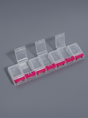 Органайзер для хранения мелочей, 7 ячеек, с кнопками, 22×5×2.5 см, розовый, прозрачный, 9718184