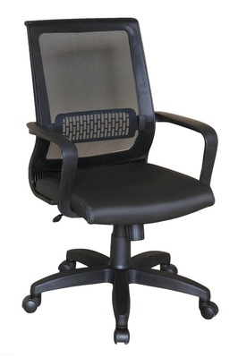 Кресло для оператора ОПТИМА, спинка сетка черная / сидение ткань черная В-14, с поясничным упором ( до 120кг )