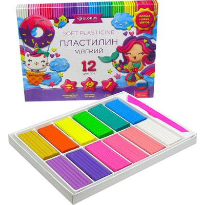 Пластилин 12цв. 240г, Globus "Для девочек",  мягкий, со стеком, в картонной коробке, ПЛ12Р