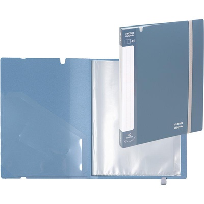 Папка 40 вкладышей deVENTE sigNATUR, 650 мкм, фактура "ткань",  вкладыш 30 мкм, внутренний карман 160 мкм, широкая резинка, сумеречно-синяя 3101515