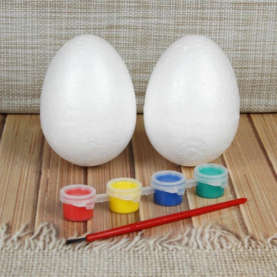 Набор яиц из пенопласта под раскраску 2 шт, размер 1 шт 7*9 см, краски 4 шт по 3 мл, кисть 3991290