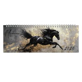 Планинг датированный 2026г. 64л., 100х290мм на гребне, Вороной конь, мелованный картон, глянцевая ламинация, [71581]