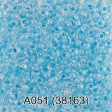 Бисер стеклянный GAMMA 5гр прозрачный блестящий с цветным отверстием, голубой, круглый 10/*2,3мм, 1-й сорт Чехия, А051 (38163)