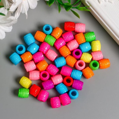 Бусины для творчества пластик "Ребристые" цветные набор 80 шт 1х1 см, 3775405
