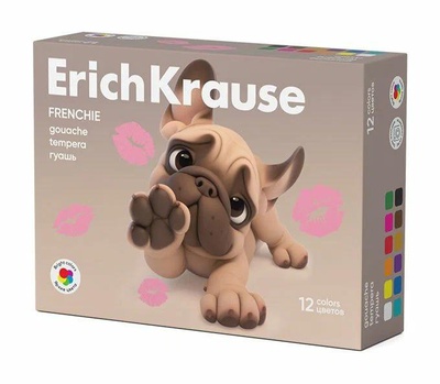Гуашь 12 цв.* 17мл, ErichKrause® Frenchie Собачка, в картонной коробке,  ЕК65194