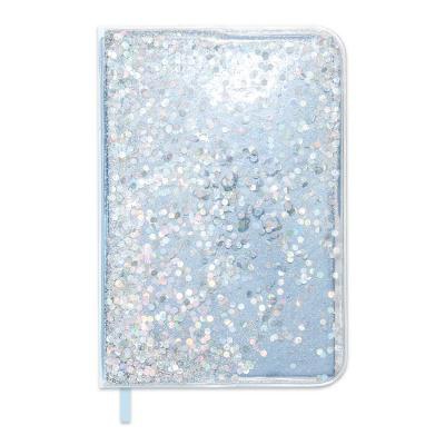 Записная книжка А5 96л. клетка, линия, точка, Голубой металлик, твёрдый переплёт, обложка из прозрачного ПВХ, лицевая часть заполнена маслом и пайетками-конфетти [48957]