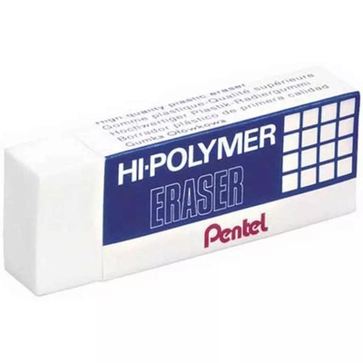 Ластик Pentel. Hi-Polymer Eraser, 43 х 17 х 12 мм, белый, в индивидуальной упаковке, в картонной коробке, ZEH05