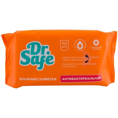 Салфетки влажные 70 шт., Dr.Safe, антибактериальные с ромашкой 14863