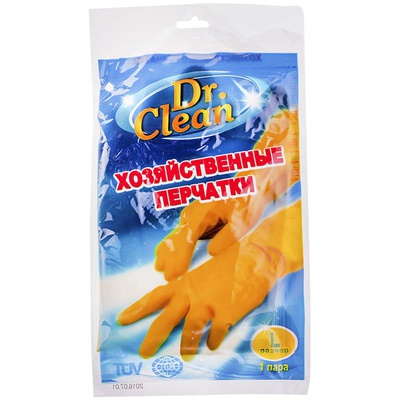 Перчатки хозяйственные латексные, размер L  DR.CLEAN, без х/б напыления, 4607145644845