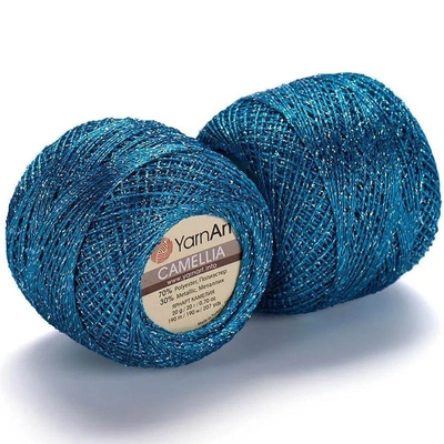 Пряжа Yarnart Camellia 50г/450м (91% полиэстер, 9% металлик), темно- голубой  423