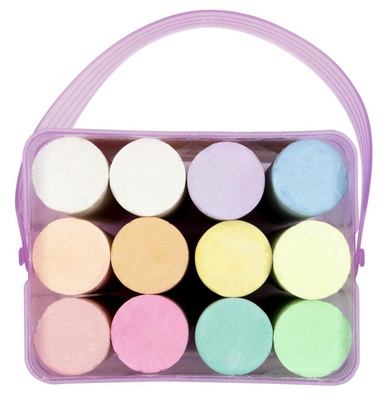 Мелки цветные для асфальта  12шт.11 цв., Каляка-Маляка ДЖАМБО,  неон и блестки, круглые, пластиковое ведро NEW, 259424