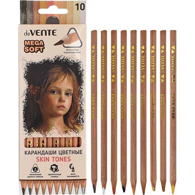 Карандаши 10 цв. deVENTE. Skin Tones,  (оттенки цвета кожи), супер мягкий грифель на масляной основе, диаметр грифеля 4 мм, трехгранные, в картонной коробке, 5022011