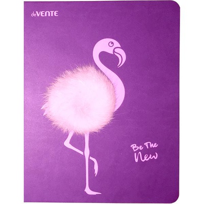 Записная книжка А5 80л. "deVENTE. Flamingo", кремовая бумага 70 г/м² в клетку, печать в 1 краску, твердая обложка из искусственной кожи, шелкография, аппликация из меха, тиснение фольгой, цветной форзац, 1 ляссе [2051961]