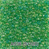 Бисер стеклянный GAMMA 5гр прозрачный радужный, зеленый, круглый 10/*2,3мм, 1-й сорт Чехия, A536 (51100)