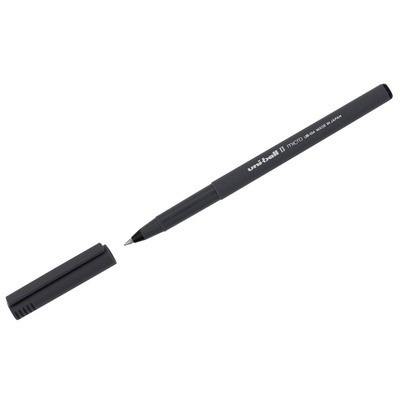 Ручка-роллер 0,5мм, Uni "Uni-Ball II Micro UB-104" черная, корпус пластиковый, серый, одноразовая, 66251