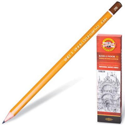 Карандаш чернографитный Koh-I-Noor HARDTMUTH 1500, 7В, шестигранный, заточенный, без ластика, корпус желтый, грифель 2 мм 150007B01170RU