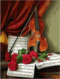 Картина по номерам 40x50см Розы и скрипка PK59065 Эксклюзив (сложность****)