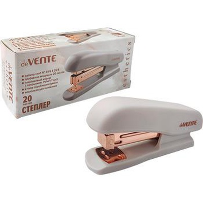 Степлер № 24/6 & 26/6, deVENTE. Esthetics, (мощность 20 листов, глубина скрепления 55 мм), покрытие Velvet Touch, лавандо-пепельный, металлическ. детали цвета розового золта, 4142518