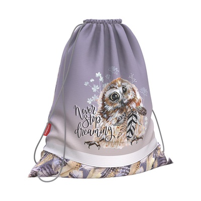 Мешок для обуви 1 отделение 36,5*44 см, ErichKrause® Dreamy Owl, полиэстер, шнурок, со светоотражающими элементами, ЕК52025