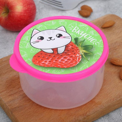 Ланч-бокс (пластик) 500 мл, "Вкусно", (круглый), 3855125