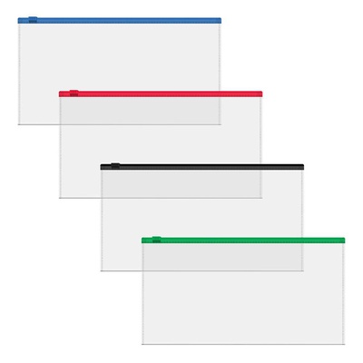 Папка на молнии 254х130 ммTravel ErichKrause Fizzy Clear c цветной молнией, прозрачная, ассорти Zip Pocket  ЕК50328