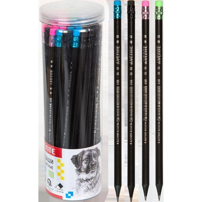 Карандаш чернографитный deVENTE. BlackStyle, HB, 2 мм,  цвет корпуса черный, круглый, заточенный, с ластиком, 5032801