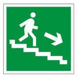 Знак эвакуационный "Направление к эвакуационному выходу по лестнице НАПРАВО вниз", квадрат 200х200мм, 610018/Е 13  [610018]