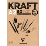 Блокнот для эскизов и зарисовок 50л. 148*210мм Clairefontaine "Kraft", 120г/м2, верже, крафт