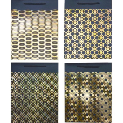 Пакет подарочный 26 х32 х10 см, deVENTE Black & Gold, (микс), вертикальный, тиснение фольгой, бумага 210 г/м², ассорти 4 дизайна, 9041410