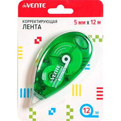 Корректирующая лента deVENTE, 5 мм x12 м, зеленый полупрозрачный корпус, фронтальный аппликатор, в картонном блистере, 4062108