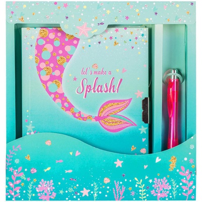 Записная книжка В6 64л. линия, ArtSpace "Mermaid style", 7БЦ,  метал. замок + ручка шарик., блестки, подар.уп. NL210p_24570
