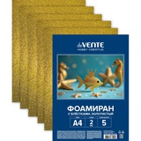 Фоамиран глиттерный 2мм А4 deVENTE. Hobby Creative, 5л., с блестками, золотистый,  пластиковый пакет с европодвесом, 8112417