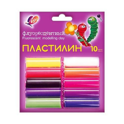 Пластилин плавающий флуоресцентный 10 цв. ЛУЧ, 130 гр., без стека, 12С766-08, [041626]