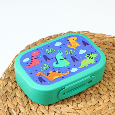 Ланч-бокс (пластик) 980 мл, с декором, зеленый, (прямоугольный), 9446980