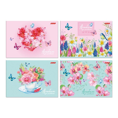 Альбом для рисования 40л. А4 на склейке "Бабочки", твердая подложка, мелованный картон,  40АЛКЛ4_000254