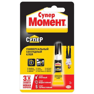 Клей моментальный 3г "Момент Супер", универсальный, прозрачный, склеивание за 5сек/ 608976
