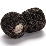 Пряжа Yarnart Camellia 50г/450м (91% полиэстер, 9% металлик), черный с золотом  413