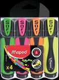 Набор текстмаркеров 4 шт., Maped "Fluo Pep S Core Ultra Soft", гибкий наконечник, плоский корпус, скошенный наконечник, 1-5 мм, [746047]