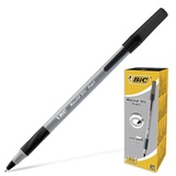 Ручка шариковая 0,7мм черная BIC "Round Stic Exact", корпус серый, резиновый держатель 918542