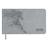Еженедельник датированный 2026г. 150х87мм 64л. линия, ESCALADA, мягкий переплёт, кожзам "Виннер", блинтовое тиснение, серый, 70400